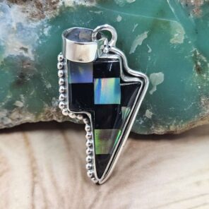 Aurora Opal & Black Onyx Checkerboard 1.5" 925 Sterling Silver Pendant (REXT107-126)