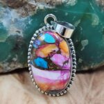 Pink Dahlia Turquoise 1.5" 925 Sterling Silver Pendant (REXT95-230)