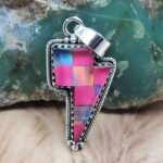 Aurora Opal Checkerboard 1.5" 925 Sterling Silver Pendant (REXT107-109)