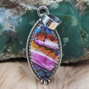 Pink Dahlia Turquoise 1.7" 925 Sterling Silver Pendant (REXT107-89)