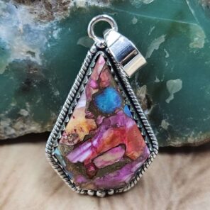 Pink Dahlia Turquoise 1.7" 925 Sterling Silver Pendant (REXT107-90)