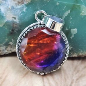 Synthetic Ammolite 1.5" 925 Sterling Silver Pendant (REXT107-100)