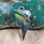 Aurora Opal Lightning Bolt 1.5" 925 Sterling Silver Pendant (REXT42-271)