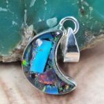 Monarch Opal Crescent Moon 1" 925 Sterling Silver Pendant (REXT42-287)