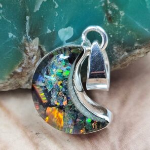 Monarch Opal Crescent Moon 1" 925 Sterling Silver Pendant (REXT42-288)