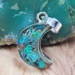 Monarch Opal Crescent Moon 1.25" 925 Sterling Silver Pendant (REXT42-286)