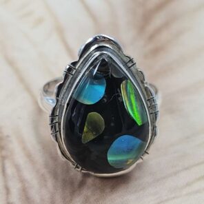 Aurora Opal & Black Onyx Size US 9 925 Sterling Silver Ring (REXT151-123)