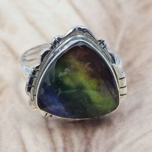 Synthetic Ammolite Size US 10 925 Sterling Silver Ring (REXT151-133)