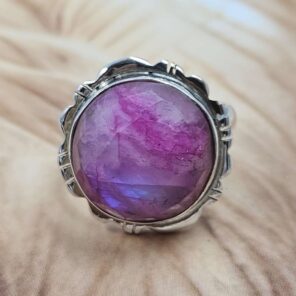 Pink Rainbow Moonstone Size US 9 925 Sterling Silver Ring (REXT151-120)