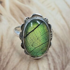 Aurora Opal Leaf Size US 10 925 Sterling Silver Ring (REXT151-130)