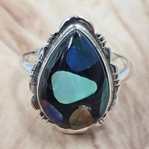 Aurora Opal & Black Onyx Size US 11 925 Sterling Silver Ring (REXT151-135)