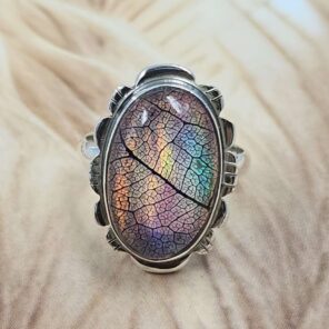 Aurora Opal Leaf Size US 8 925 Sterling Silver Ring (REXT151-113)