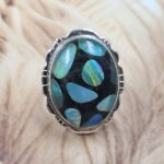 Aurora Opal & Black Onyx Size US 8 925 Sterling Silver Ring (REXT151-116)