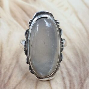Peach Moonstone Size US 8 925 Sterling Silver Ring (REXT151-117)