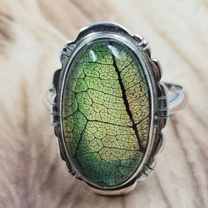 Aurora Opal Leaf Size US 11 925 Sterling Silver Ring (REXT151-134)