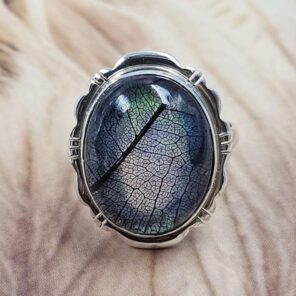 Aurora Opal Leaf Size US 8 925 Sterling Silver Ring (REXT151-114)