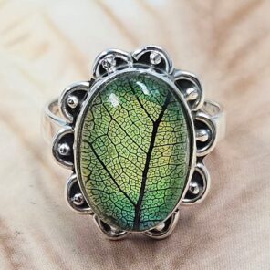 Aurora Opal Leaf Size US 7 925 Sterling Silver Ring (REXT88-56)