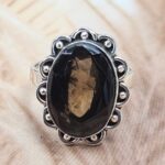 Smoky Quartz Size US 8 925 Sterling Silver Ring (REXT88-48)