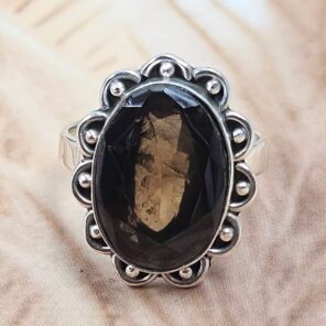 Smoky Quartz Size US 8 925 Sterling Silver Ring (REXT88-48)