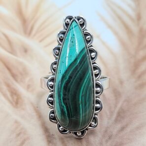 Malachite Size US 9 925 Sterling Silver Ring (REXT88-37)