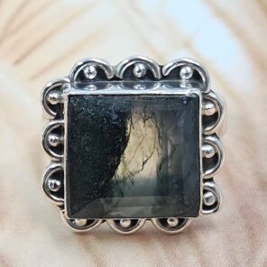 Moss Agate Size US 8 925 Sterling Silver Ring (REXT88-45)