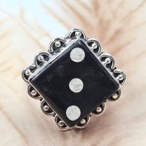 Black Onyx Dice Size US 9 925 Sterling Silver Ring (REXT88-69)