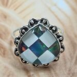 Aurora Opal Checkerboard Size US 11 925 Sterling Silver Ring (REXT88-67)