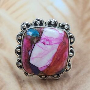 Pink Dahlia Turquoise Size US 8 925 Sterling Silver Ring (REXT88-42)