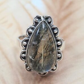 Labradorite & Golden Rutile Doublet Size US 7 925 Sterling Silver Ring (REXT88-55)