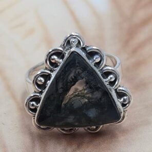 Moss Agate Size US 6 925 Sterling Silver Ring (REXT88-61)