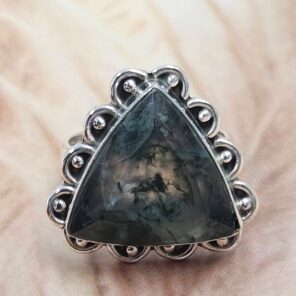 Moss Agate Size US 6 925 Sterling Silver Ring (REXT88-62)
