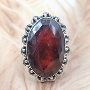 Hessonite Garnet Size US 8 925 Sterling Silver Ring (REXT88-46)