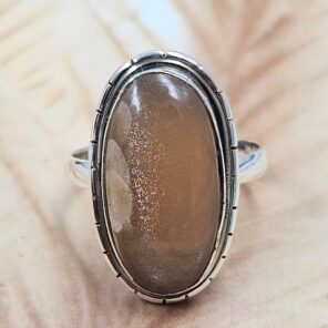 Peach Moonstone Size US 10 925 Sterling Silver Ring (REXT6-233)