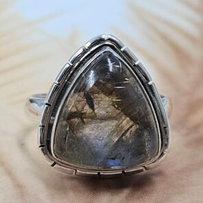 Labradorite & Golden Rutile Doublet Size US 6 925 Sterling Silver Ring (REXT6-261)