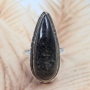 Silver Sheen Obsidian Size US 10 925 Sterling Silver Ring (REXT6-229)