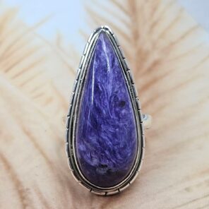 Charoite Size US 8 925 Sterling Silver Ring (REXT6-247)