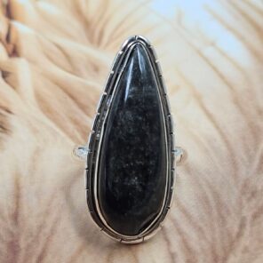Silver Sheen Obsidian Size US 8 925 Sterling Silver Ring (REXT6-245)