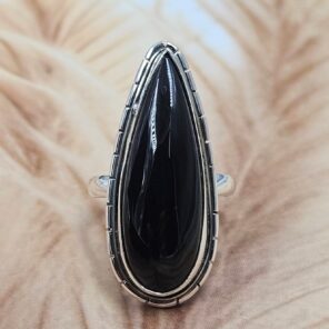 Black Onyx Size US 8 925 Sterling Silver Ring (REXT6-246)