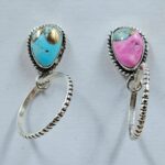 Cotton Candy Turquoise 1.5" 925 Sterling Silver Hoop Earrings (REXT79-200)