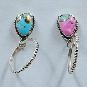Cotton Candy Turquoise 1.5" 925 Sterling Silver Hoop Earrings (REXT79-200)