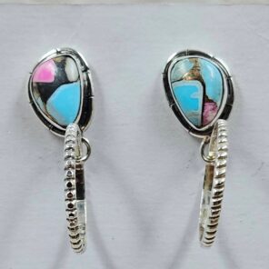 Cotton Candy Turquoise 1.5" 925 Sterling Silver Hoop Earrings (REXT79-201)