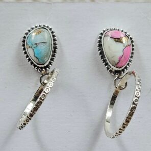 Cotton Candy Turquoise 1.5" 925 Sterling Silver Hoop Earrings (REXT79-202)