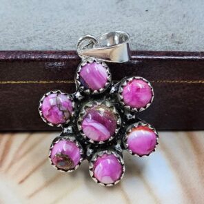 Pink Dahlia Turquoise 1.25" 925 Sterling Silver Pendant (REXT167-16)