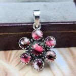 Red Rose Dahlia Flower Cluster 1.25" 925 Sterling Silver Pendant (REXT167-1)