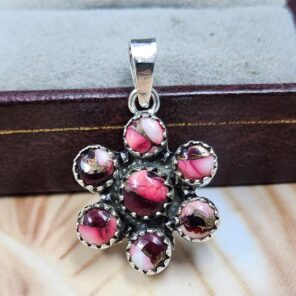 Red Rose Dahlia Flower Cluster 1.25" 925 Sterling Silver Pendant (REXT167-1)