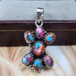Pink Dahlia Turquoise 1.25" 925 Sterling Silver Pendant (REXT167-64)