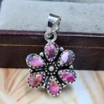 Pink Dahlia Turquoise 1" 925 Sterling Silver Pendant (REXT167-34)
