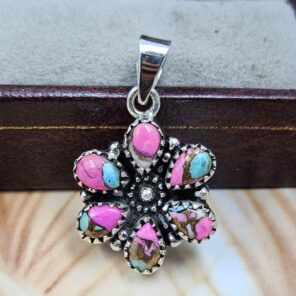 Cotton Candy Turquoise 1" 925 Sterling Silver Pendant (REXT167-29)