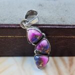 Pink Dahlia Turquoise 1.25" 925 Sterling Silver Pendant (REXT167-72)