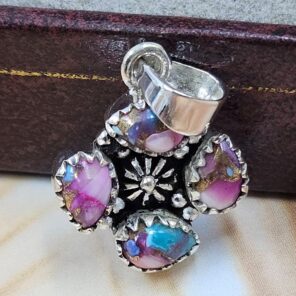 Pink Dahlia Turquoise 1" 925 Sterling Silver Pendant (REXT167-52)